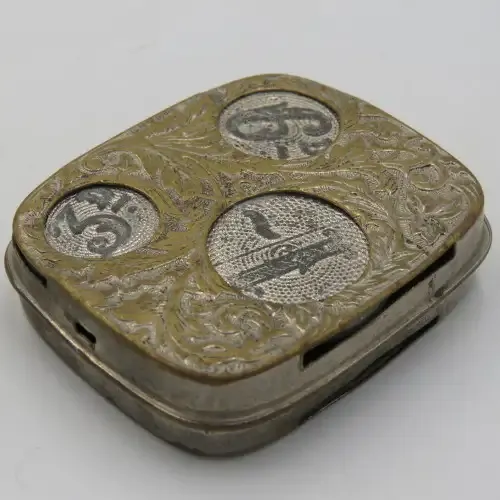 Vintage metal coin holder case with place for sovereign, half sovereign, shilling and sixpence