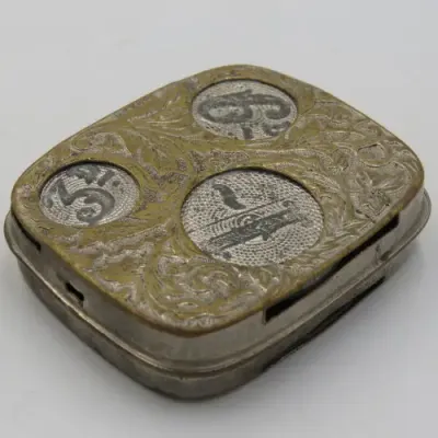 Vintage metal coin holder case with place for sovereign, half sovereign, shilling and sixpence