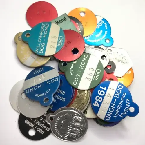 Lot of 40 dog Licenses for different towns - Late 70`s, Early 80`s