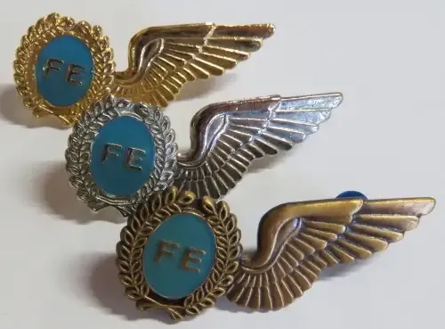 Set of 3 SA Air Force Flight Engineer wings breast badges - Gold, silver and bronze type