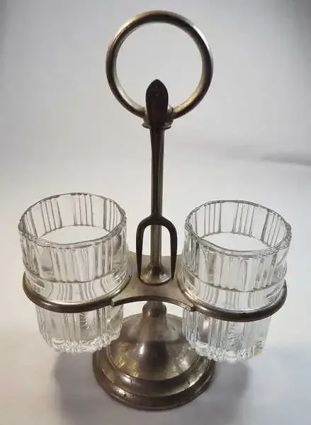 Vintage silverplate and glass double pickle castor - No lids