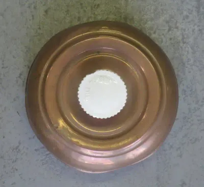 Antique copper bed warmer with porcelain lid