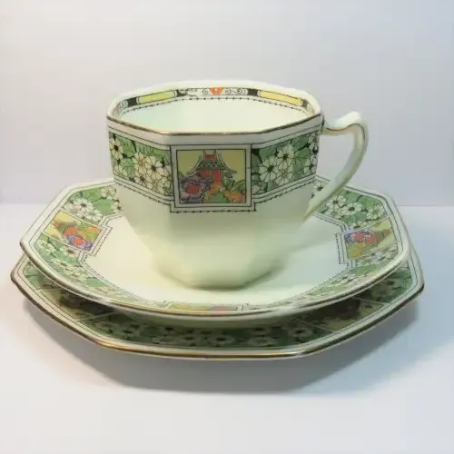 Antique Royal Doulton octagonal porcelain trio