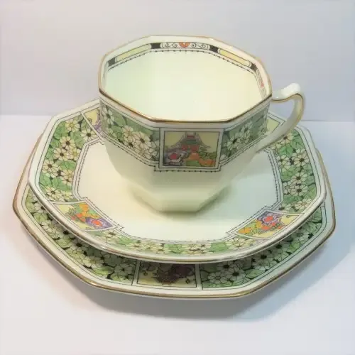 Antique Royal Doulton octagonal porcelain trio
