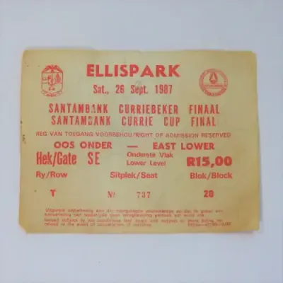 Ellispark 1987 Currie Cup final ticket