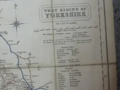 Walker`s map of West Ricling of Yorkshire published 1836 - In decent condition - 34cm x 42cm