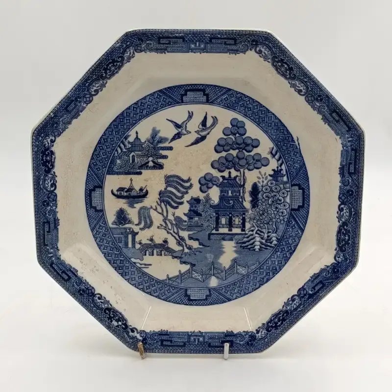 Antique Wedgwood octagonal willow pattern platter