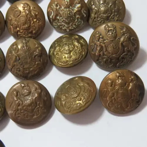British Military Brass Buttons smaller size - Lot of 17 buttons - All from different makers