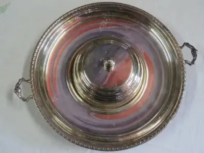 Vintage silverplated Seranco snack platter with cheese dish