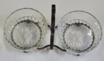 Vintage silverplate and glass dips server