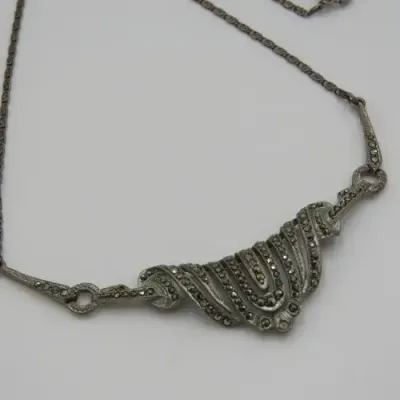Sterling silver choker necklace with marcasites - Top quality - 9,3 g - Length 43 cm