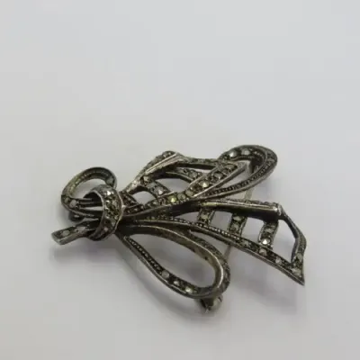 Vintage silver marcasite brooch - Marked PAM silver