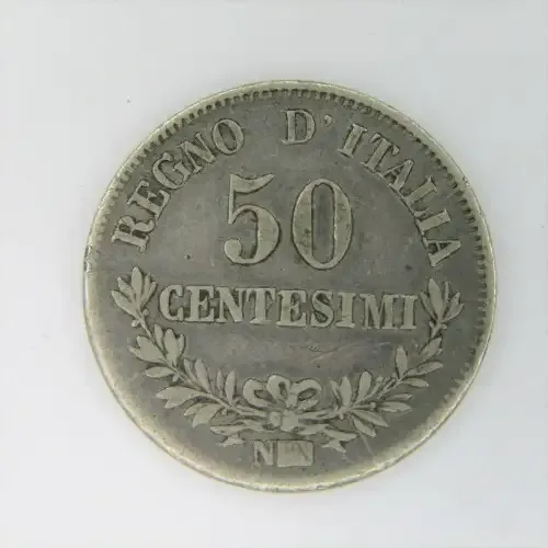 1863 Italy 50 Centesimi `N` mintmark - VF
