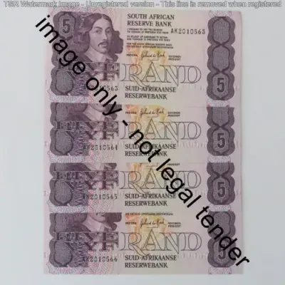 GPC de Kock 3rd issue lot of 4 R5 notes with consecutive numbers
