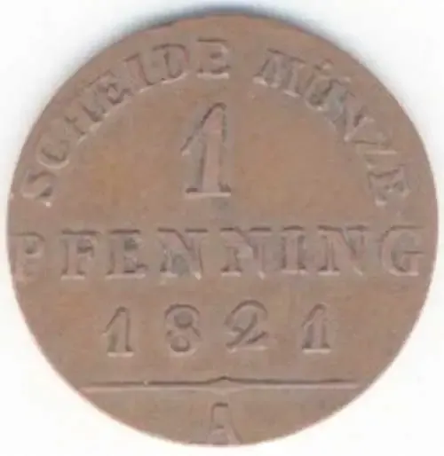 1821 German States 1 Pfenning - `A` mint mark