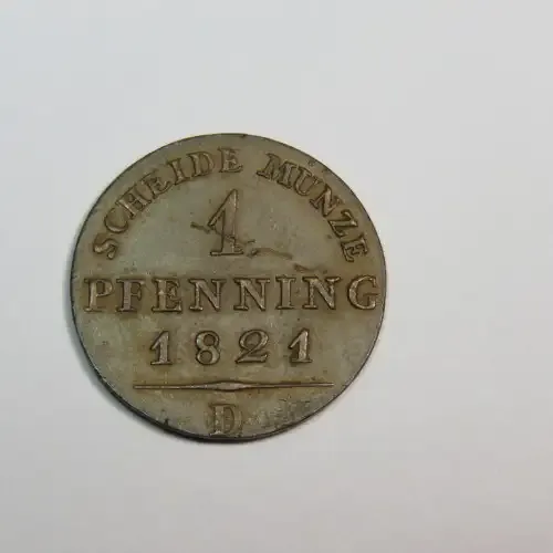 1821 D Germany German States 1 Pfennig