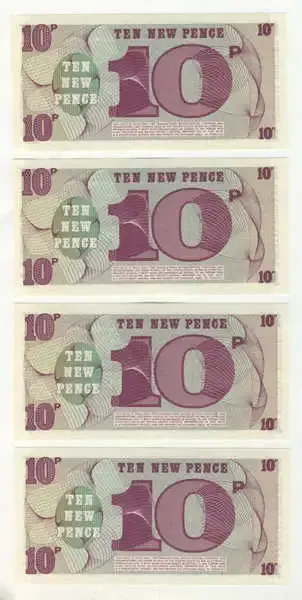 Lot of 9 6th series British Armed Forces 10 Pence notes - uncirculated with consecutive numbers