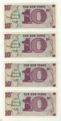 Lot of 9 6th series British Armed Forces 10 Pence notes - uncirculated with consecutive numbers