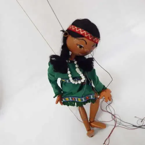 Pelham Puppets Indian girl marionette - strings loose - circa 1979 - 1980