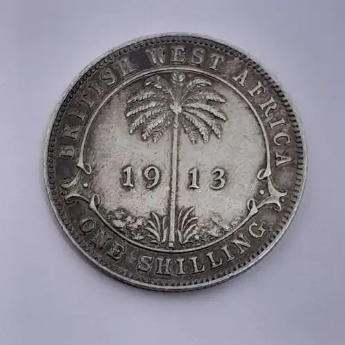 British West Africa 1913 H shilling VF - silver