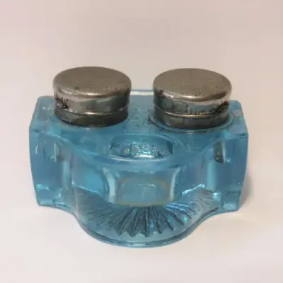 Vintage blue glass ink well
