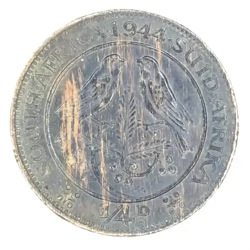 1944 SA Union Farthing - With black and yellow striations