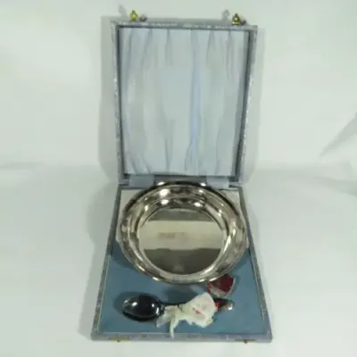 Vintage Angora silverplated childs feeding set with bowl and spoon