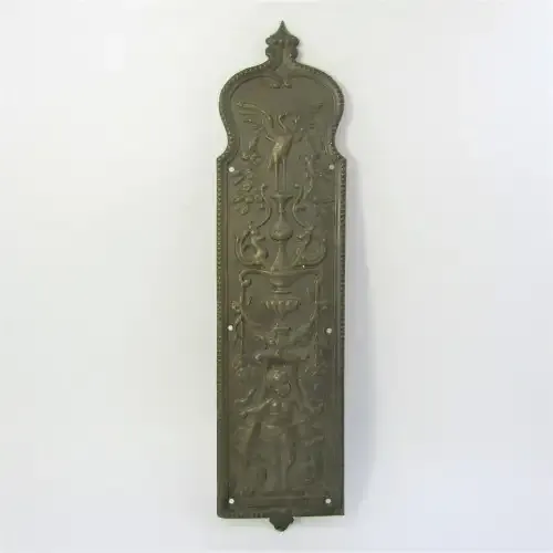 Vintage brass Stork and Baby themed door decor piece