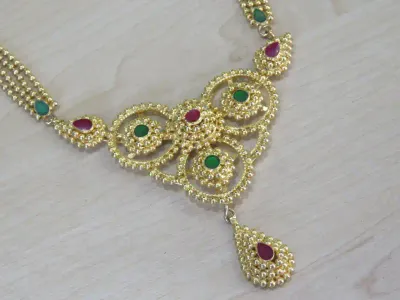 Vintage Gold color necklace with enameled inserts