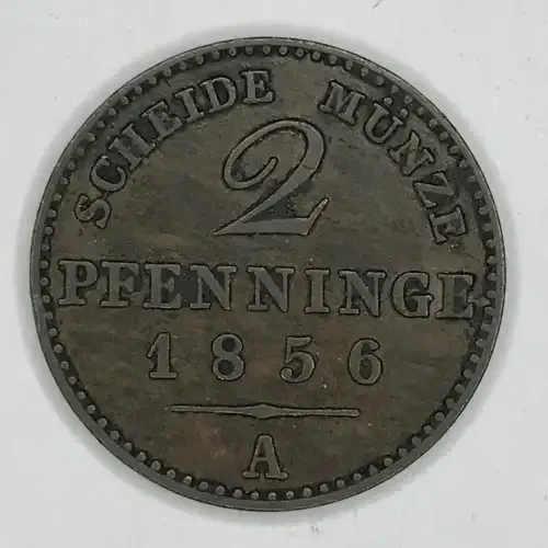 1856 A German Prussia 2 Pfennig - XF+/AU