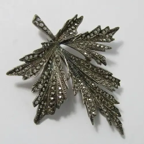 Sterling Silver marcasite leaf brooch