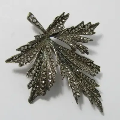 Sterling Silver marcasite leaf brooch