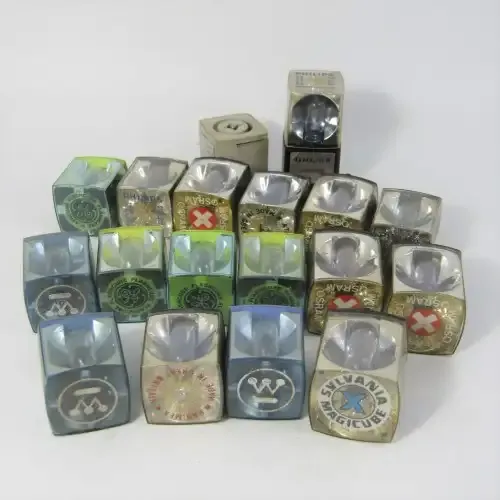 Lot of 17 vintage camera flash bulbs - mostly unused plus 2 adapters