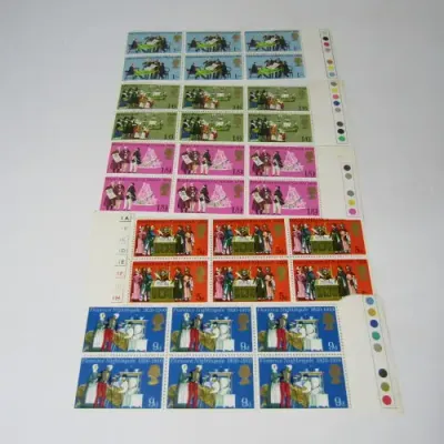 Great Britain 1970 (April 1) General Anniversaries set of stamps in blocks of 6 with errors