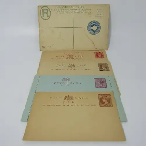 Collection of 5 Natal antique post / letter cards with pre printed stamps - rarely seen