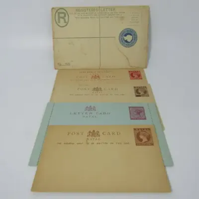 Collection of 5 Natal antique post / letter cards with pre printed stamps - rarely seen