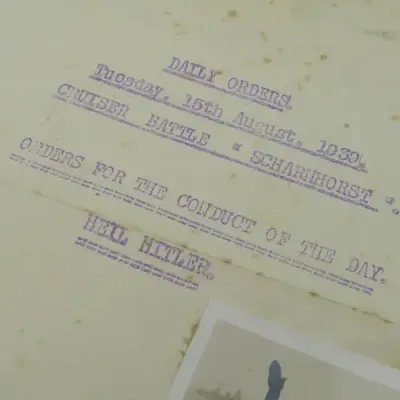 Jesting orders for the battle cruizer SCHARNHORST15 August 1939 - sunk 26 Dec 1943