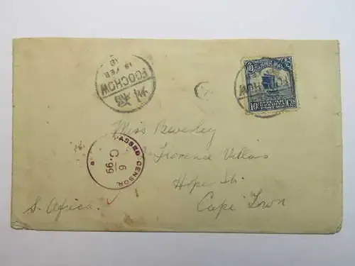 Postal cover from Foochow, China to Cape Town, South Africa