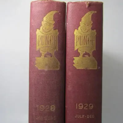 1929 Bound volume of Punch magazine - Jan to June and Jul to Dec - some damage