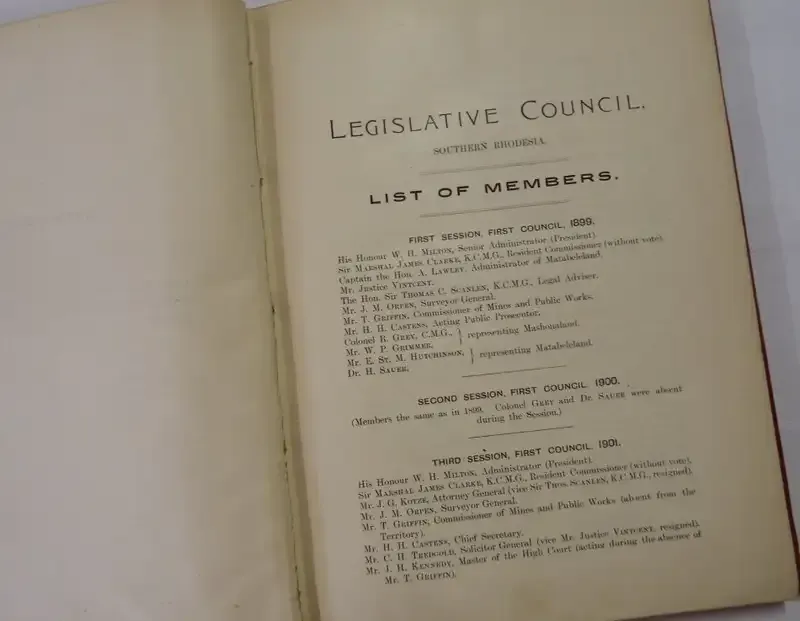 Southern Rhodesia - Debates in the Legislative Council during the years 1899 to 1903