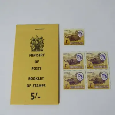 Rhodesia 1d Buffalo stamps - Single, normal stamp - block of 4, misformed face - Booklet, misformed