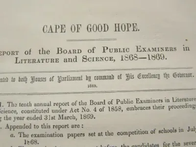 1869 Cape of Good Hope Report of the Board of Public Examiners in Literature and Science
