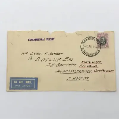 Southern Rhodesia 1931 Experimental Flight from Salisbury, South Africa redirected to Norhslope