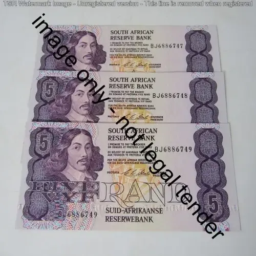 CL Stals - 1st issue Lot of 3 uncirculated R5 banknotes with consecutive numbers
