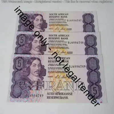 CL Stals - 1st issue Lot of 3 uncirculated R5 banknotes with consecutive numbers