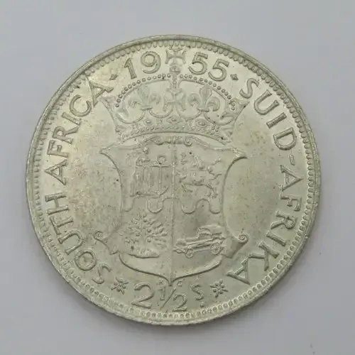 1955 SA Union error half crown - cracked die through A
