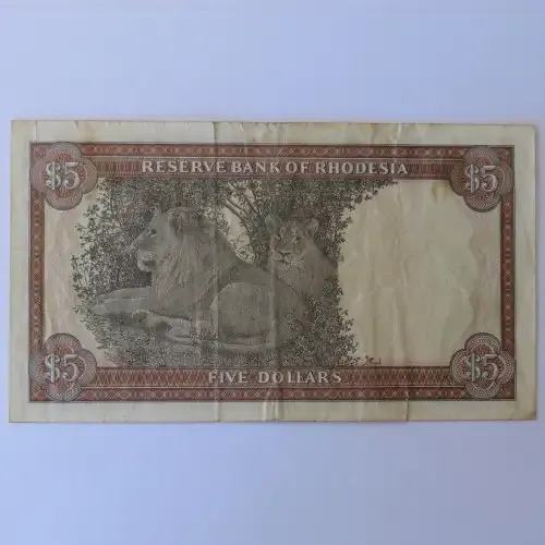Reserve Bank of Rhodesia Five Dollars 1 March 1976 aVF