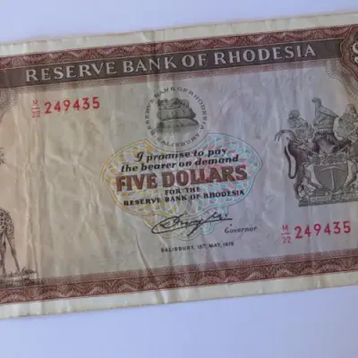 Reserve Bank of Rhodesia Five Dollars 15 May 1979 VF