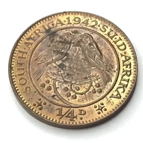 1942 SA Union Farthing - UNC - yellow - cracked die OBVERSE