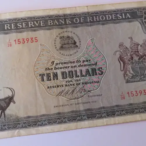 Reserve Bank of Rhodesia Ten Dollars 15 September 1975 - Fine +